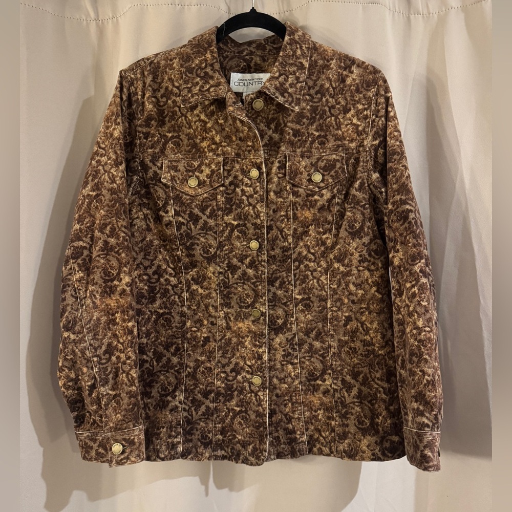 Jones New York Brown Patterned Denim Jacket